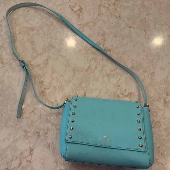 EUC Kate Spade Robin's Egg Blue Leather Crossbody Bag with Silver Studs - Picture 1 of 5